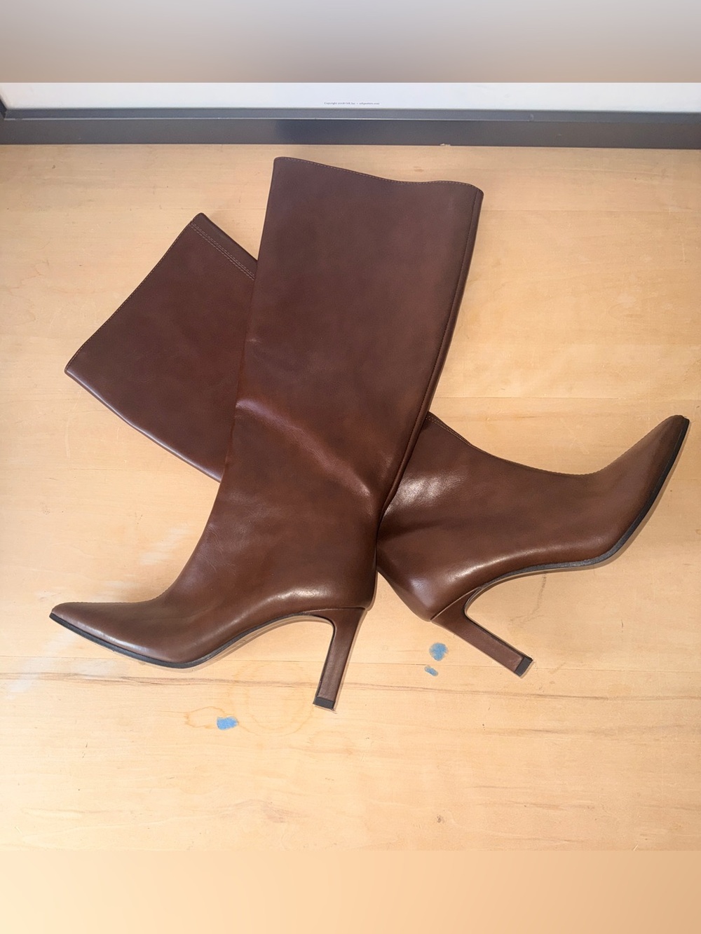 Mossiomo Dutti Classic Brown Faux Leather Knee-High Heeled Boots